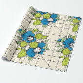 Retro Tile Bloom Floral Wrapping Paper Cadeaupapier (Uitgerold)