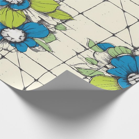 Retro Tile Bloom Floral Wrapping Paper Cadeaupapier (Hoek)