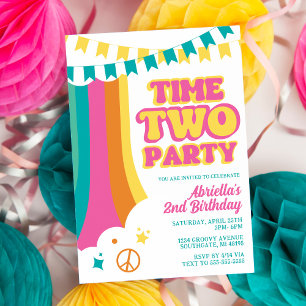 Retro Time Two Feest 2e Verjaardagsuitnodiging Kaart