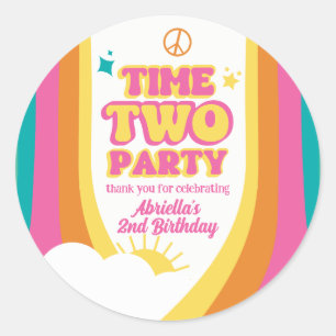 Retro Time Two Feestje 2e Verjaardag Sticker