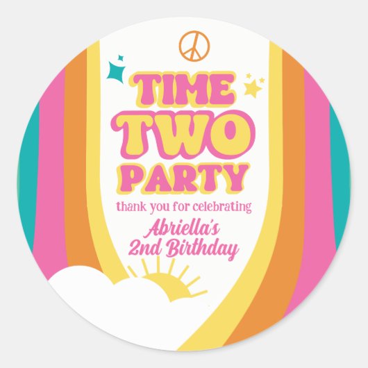 Retro Time Two Feestje 2e Verjaardag Sticker (Voorkant)