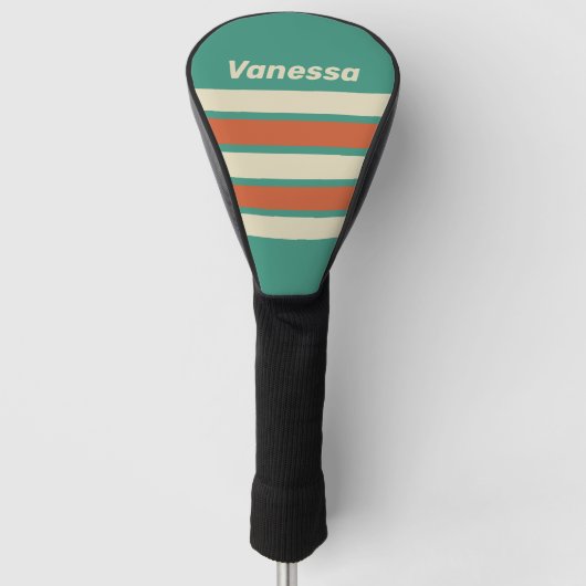 Retro Timeless Across Strepen met Naam Golfheadcover (Voorkant)