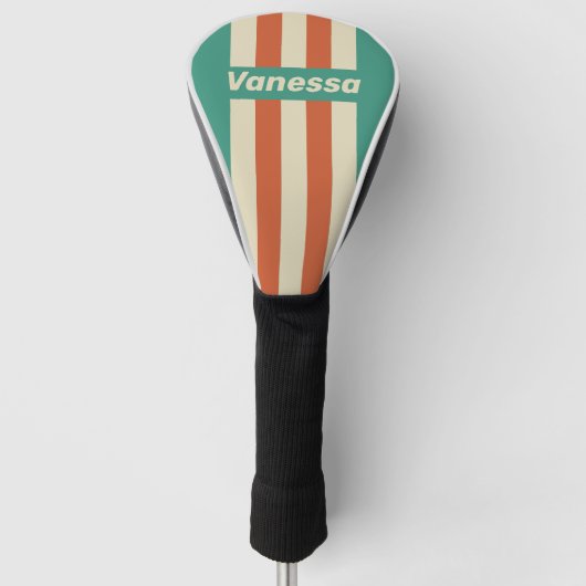 Retro Timeless Pin Strepen met Naam Golfheadcover (Voorkant)