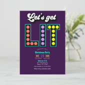 Retro Tinsel Let's Get Lit Retro Christmas Party Kaart (Staand voorkant)