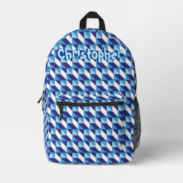 Retro tinten van blauw geometrisch Abstract patroo Bedrukte Rugzak