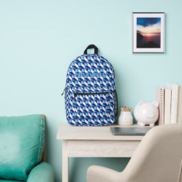 Retro tinten van blauw geometrisch abstract patroo bedrukte rugzak