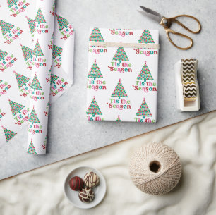 Retro Tis het Seizoen Helder Kerstmis Kerstboom Cadeaupapier