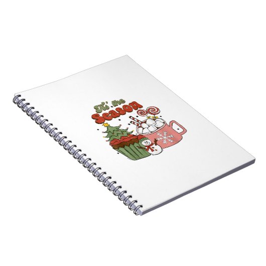Retro Tis The Season Christmas Tree Coffee Snowman Notitieboek (Rechterzijde)