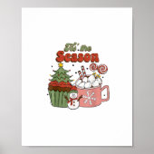 Retro Tis The Season Christmas Tree Coffee Snowman Poster (Voorkant)