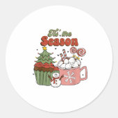 Retro Tis The Season Christmas Tree Coffee Snowman Ronde Sticker (Voorkant)