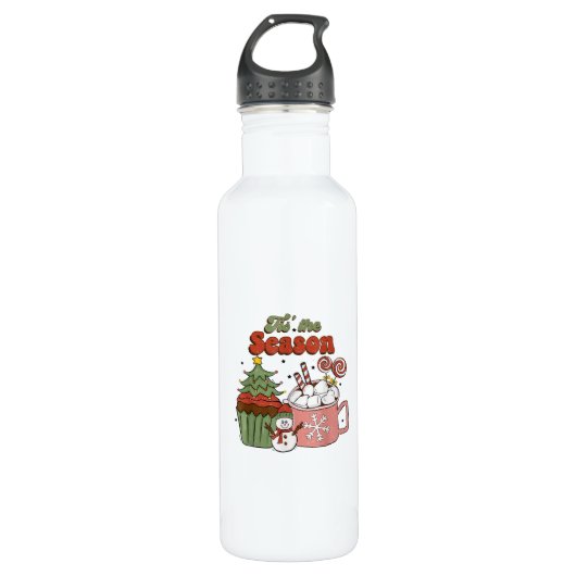 Retro Tis The Season Christmas Tree Coffee Snowman Waterfles (Voorkant)