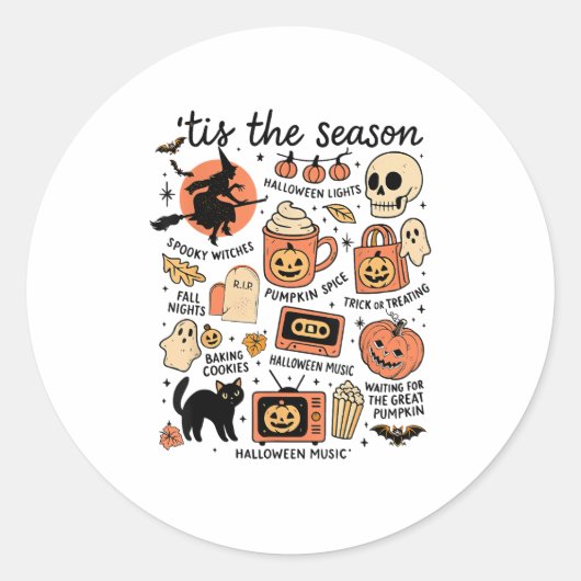 Retro Tis The Season Halloween Season Fall Design Ronde Sticker (Voorkant)