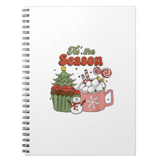 Retro Tis The Season Kerstboom Koffie Sneeuwman Notitieboek