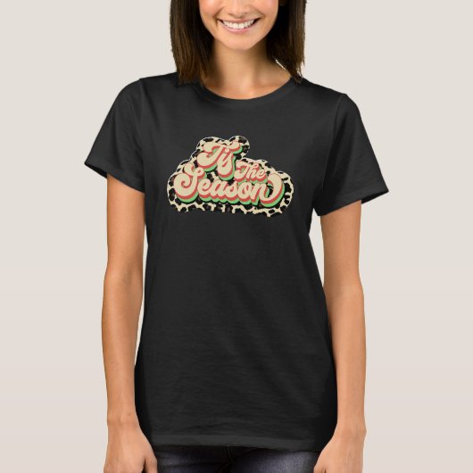 Retro Tis The Season Leopard Merry Christmas Winte T-shirt (Voorkant)