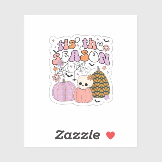 Retro Tis The Season Pumpkin Halloween Skull Spook Sticker (Vel)