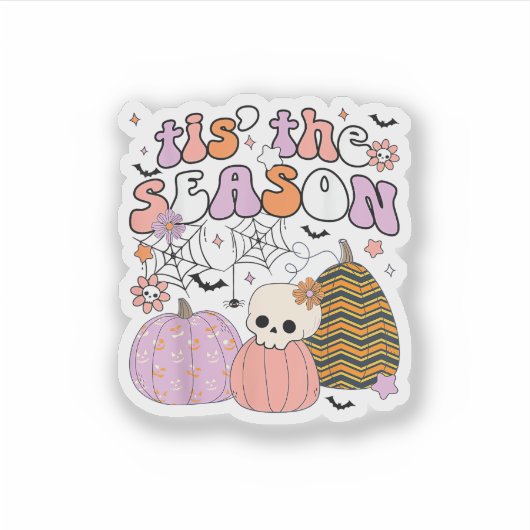 Retro Tis The Season Pumpkin Halloween Skull Spook Sticker (Voorkant)