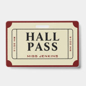 Retro toegangsbewijs school leraar student hal pas badge (Voorzijde)