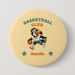 Retro Toekan Basketbalclub Gepersonaliseerde Kinde Ronde Button 7,6 Cm