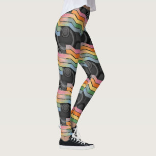 Retro Toekomst Disco Regenboog Streep Leggings
