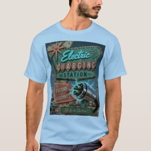 Retro Toekomstig Elektrisch Auto Oplaadstation Vin T-shirt