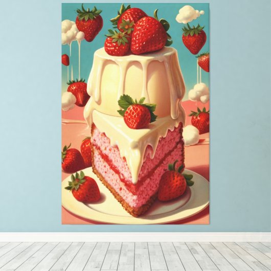 Retro toekomstige aardbeientaart Canvas Print (Insitu (Houten vloer))