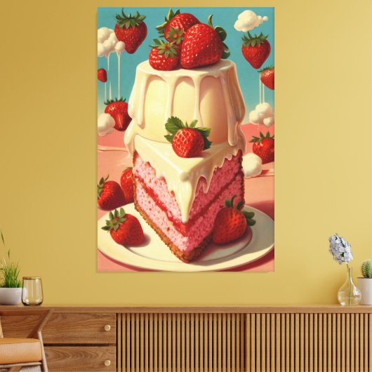 Retro toekomstige aardbeientaart Canvas Print (Insitu (Woonkamer))