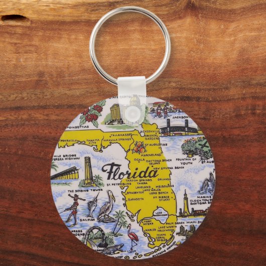 Retro-toeristenkaart van  Florida Sleutelhanger (Voorkant)