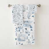  Retro Toile Patroon Cat Catnip Wit Blauw Bad Handdoek (Insitu)