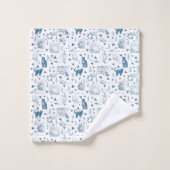  Retro Toile Patroon Cat Catnip Wit Blauw Bad Handdoek (Wasdoekje)