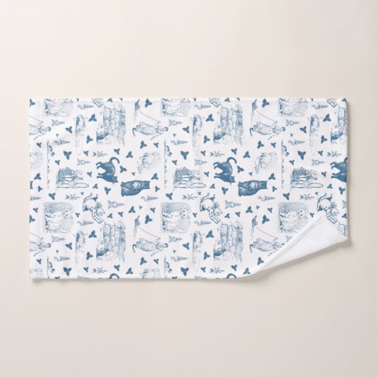  Retro Toile Patroon Cat Catnip Wit Blauw Bad Handdoek (Handdoek)