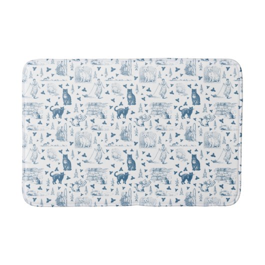 Retro Toile Patroon Cat Catnip Wit Blauw Badmat (Voorkant)