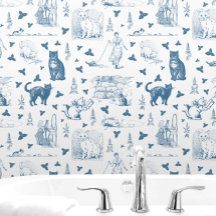Retro Toile Patroon Cat Catnip Wit Blauw