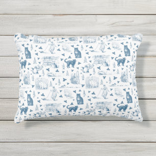 Retro Toile Patroon Cat Catnip Wit Blauw Buitenkussen