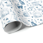  Retro Toile Patroon Cat Catnip Wit Blauw Cadeaupapier (Rol Hoek)
