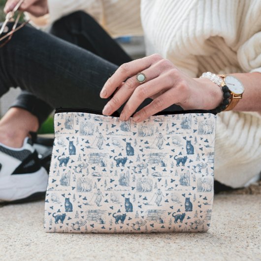  Retro Toile Patroon Cat Catnip Wit Blauw Etui