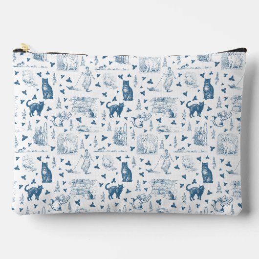 Retro Toile Patroon Cat Catnip Wit Blauw Etui (Voorkant)