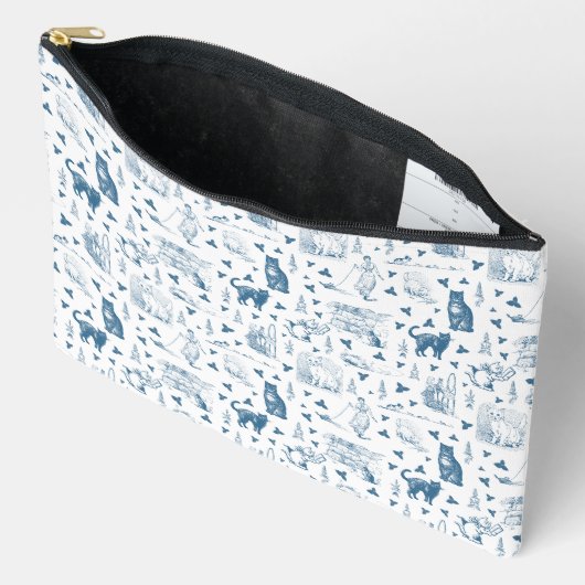 Retro Toile Patroon Cat Catnip Wit Blauw Etui (Open)