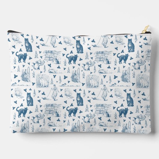 Retro Toile Patroon Cat Catnip Wit Blauw Etui (Achterkant)