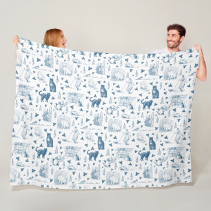  Retro Toile Patroon Cat Catnip Wit Blauw Fleece Deken