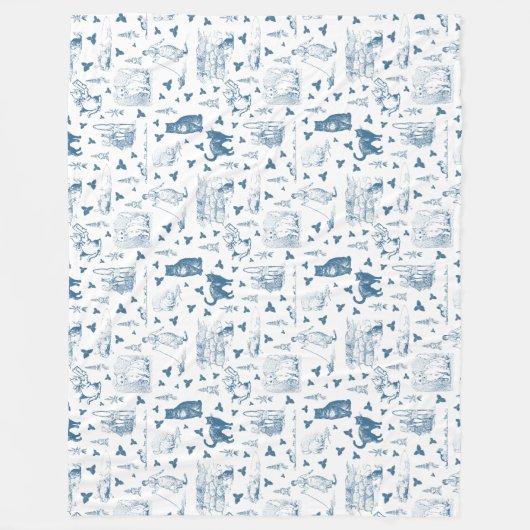  Retro Toile Patroon Cat Catnip Wit Blauw Fleece Deken (Voorkant)