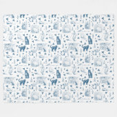  Retro Toile Patroon Cat Catnip Wit Blauw Fleece Deken (Voorkant (Horizontaal))