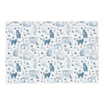 Retro Toile Patroon Cat Catnip Wit Blauw