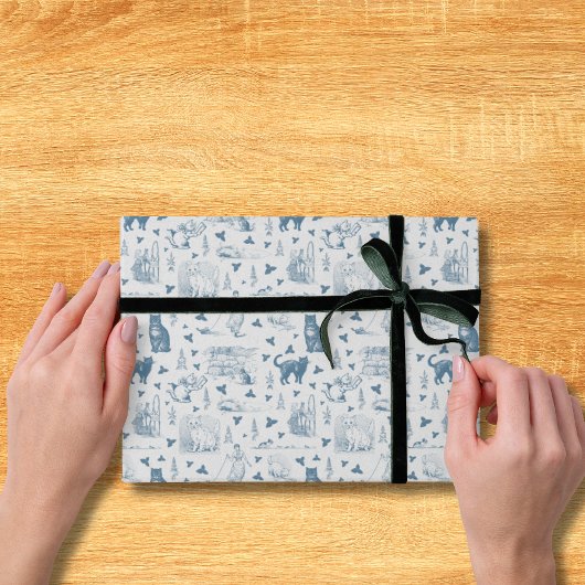 Retro Toile Patroon Cat Catnip Wit Blauw Inpakpapier Vel