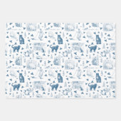 Retro Toile Patroon Cat Catnip Wit Blauw Inpakpapier Vel (Voorkant 3)