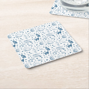 Retro Toile Patroon Cat Catnip Wit Blauw Kartonnen Onderzetters