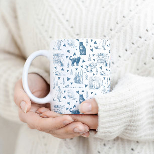 Retro Toile Patroon Cat Catnip Wit Blauw Koffiemok