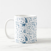 Retro Toile Patroon Cat Catnip Wit Blauw Koffiemok (Links)