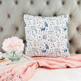 Retro Toile Patroon Cat Catnip Wit Blauw Kussen