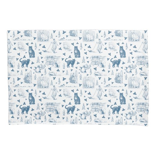  Retro Toile Patroon Cat Catnip Wit Blauw Kussensloop (Voorkant)