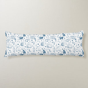 Retro Toile Patroon Cat Catnip Wit Blauw Lichaamskussen